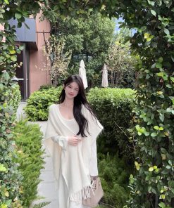 Women's White Alpaca Wool Knitted Cardigan Coat - Warm Autumn Winter Cloak Shawl for Cozy Layering