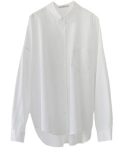 Women's White Cotton Long Sleeve Blouse, Stylish Korean Design, Versatile Spring Autumn Fashion 2025