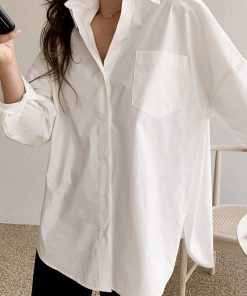 Women's White Cotton Long Sleeve Blouse, Stylish Korean Design, Versatile Spring Autumn Fashion 2025