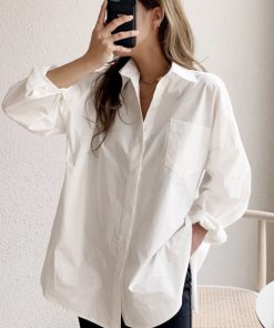 Women's White Cotton Long Sleeve Blouse, Stylish Korean Design, Versatile Spring Autumn Fashion 2025