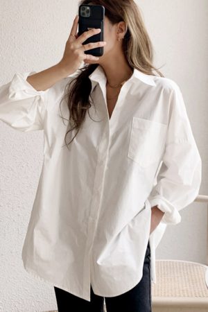 Women's White Cotton Long Sleeve Blouse, Stylish Korean Design, Versatile Spring Autumn Fashion 2025
