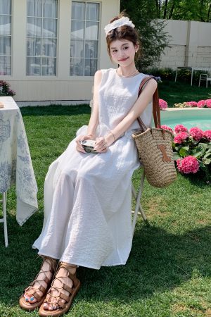 Women's White Patchwork Vest and Wide-Leg Pants Two-Piece Set - Unique Summer 2025 Fashion, Trendy and Stylish Design