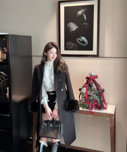 Women's White Satin Blouse with Stand Collar, Ruffled Long Sleeves - Autumn Winter French Style Shirt