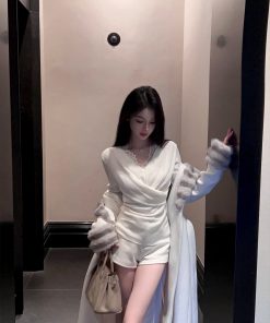 Women's White V-Neck Knitted Lace Vest Two-Piece Outfit - Spring Fashion Set, Perfect for Y2K and Korean Style Looks