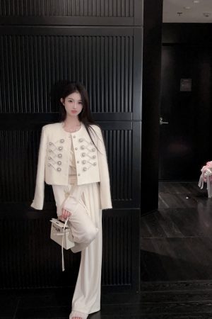 Women's White Woolen Coat with Heavy Embroidery - Short Down Liner Overcoat for Winter Fashion