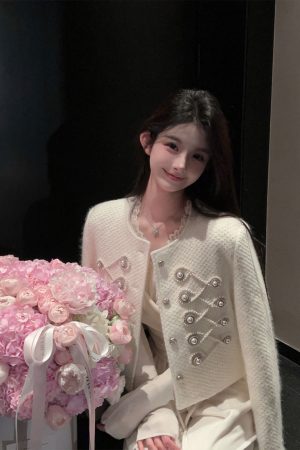 Women's White Woolen Coat with Heavy Embroidery - Short Down Liner Overcoat for Winter Fashion