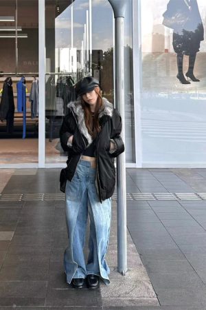Women's Winter Cotton Parka Jacket with Imitation Raccoon Fur High Collar - Micro-Glossy Black Pilot Style Outerwear