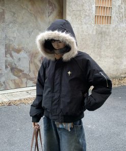 Women's Winter Fur Collar Parka - Thick Warm Cotton Coat for Couples - American High Street Style Jacket