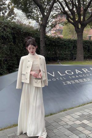 Women's Winter White Knitted Wool Coat with Down Inner Lining - Short Thick Fragrant Design