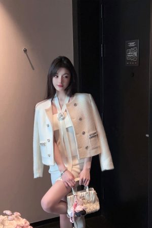Women's Winter White Knitted Wool Coat with Down Inner Lining - Short Thick Fragrant Design