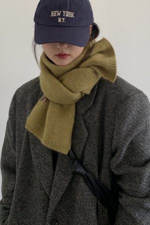 Women's Wool Blend Solid Color Knitted Scarf - Versatile Imitation Cashmere Winter 2025 Korean Style Warm Neck Accessory