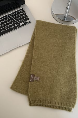 Women's Wool Blend Solid Color Knitted Scarf - Versatile Imitation Cashmere Winter 2025 Korean Style Warm Neck Accessory