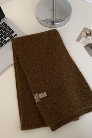 Women's Wool Blend Solid Color Knitted Scarf - Versatile Imitation Cashmere Winter 2025 Korean Style Warm Neck Accessory