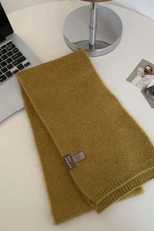 Women's Wool Blend Solid Color Knitted Scarf - Versatile Imitation Cashmere Winter 2025 Korean Style Warm Neck Accessory