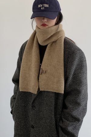 Women's Wool Blend Solid Color Knitted Scarf - Versatile Imitation Cashmere Winter 2025 Korean Style Warm Neck Accessory