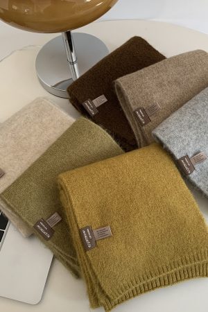 Women's Wool Blend Solid Color Knitted Scarf - Versatile Imitation Cashmere Winter 2025 Korean Style Warm Neck Accessory