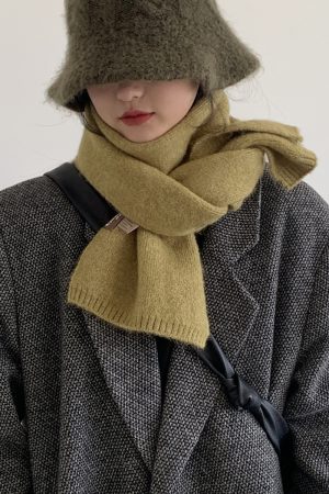 Women's Wool Blend Solid Color Knitted Scarf - Versatile Imitation Cashmere Winter 2025 Korean Style Warm Neck Accessory