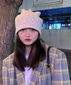 Women's Wool Knit Hat - Versatile Autumn/Winter Warm Cap, Face-Shaping Design, Korean Style, Trendy for Couples