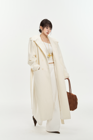Wool Blend Double-Breasted Long Coat for Women with Shoulder Flap - Stylish Winter Outerwear, Perfect for 90s and Y2K Fashion