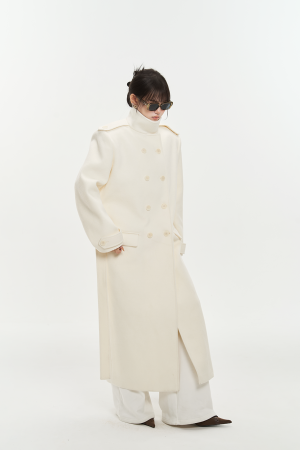 Wool Blend Double-Breasted Long Coat for Women with Shoulder Flap - Stylish Winter Outerwear, Perfect for 90s and Y2K Fashion
