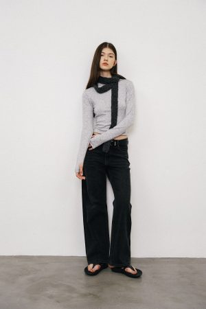 Wool Knit Rolled Hem Top - Casual Fall/Winter 2025 Fashion Essential - Cozy & Stylish for 90s & Y2K Inspired Looks