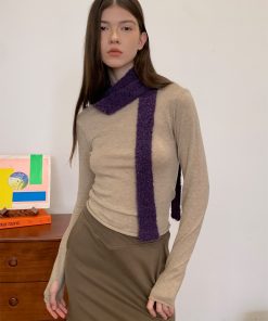 Wool Knit Rolled Hem Top - Casual Fall/Winter 2025 Fashion Essential - Cozy & Stylish for 90s & Y2K Inspired Looks