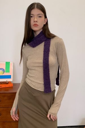 Wool Knit Rolled Hem Top - Casual Fall/Winter 2025 Fashion Essential - Cozy & Stylish for 90s & Y2K Inspired Looks