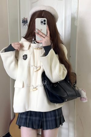 Woolen Hooded Toggle Coat for Women - Pudding Bear Inspired JK Uniform Winter Casual Outerwear in Loose College Style