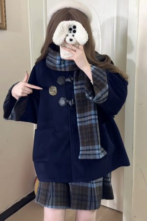 Woolen Overcoat Pudding Bear JK Uniform Set - Autumn Winter 2025 Four-Piece School Outfit, Cute Kawaii Style