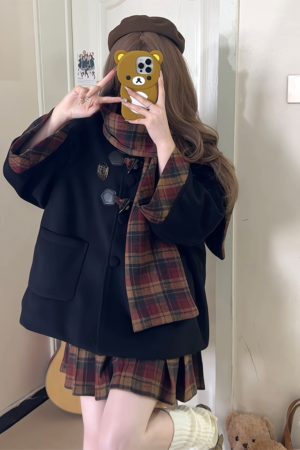 Woolen Overcoat Pudding Bear JK Uniform Set - Autumn Winter 2025 Four-Piece School Outfit, Cute Kawaii Style