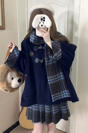 Woolen Overcoat Pudding Bear JK Uniform Set - Autumn Winter 2025 Four-Piece School Outfit, Cute Kawaii Style