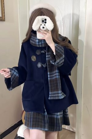 Woolen Overcoat Pudding Bear JK Uniform Set - Autumn Winter 2025 Four-Piece School Outfit, Cute Kawaii Style