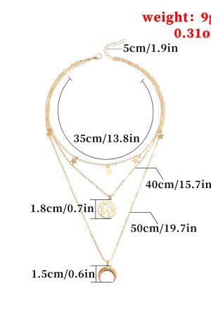 World Map Alloy Pendant Necklace with Five-Pointed Star and Crescent Charm - Women's European and American Jewelry Accessories