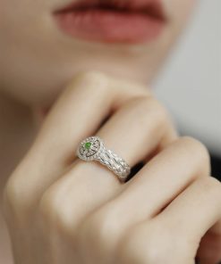 Woven Jade Stone Lace Ring for Women - High-End Light Luxury Fashion Accessory, Personalized Index Finger Design