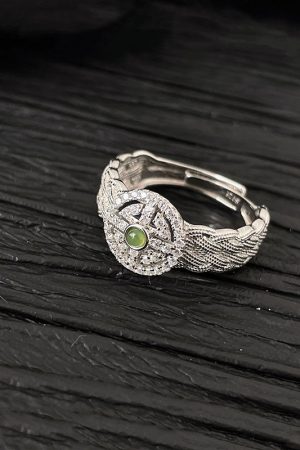 Woven Jade Stone Lace Ring for Women - High-End Light Luxury Fashion Accessory, Personalized Index Finger Design