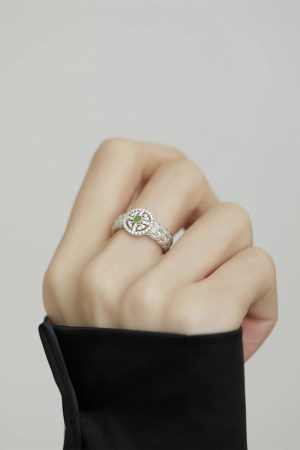 Woven Jade Stone Lace Ring for Women - High-End Light Luxury Fashion Accessory, Personalized Index Finger Design
