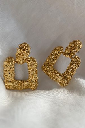 Wrinkled Texture French High-Fashion Square Pendant Gold Earrings - Retro Niche Trendy Hypoallergenic Jewelry