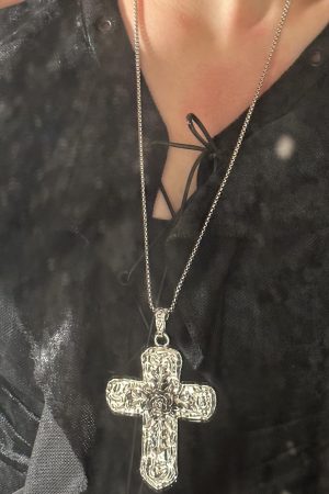 Y2K Big Cross Necklace - Heavy Gothic Girl Accessory, Long Chain for Subculture Baddie Style, Sweet Cool Sweater Jewelry