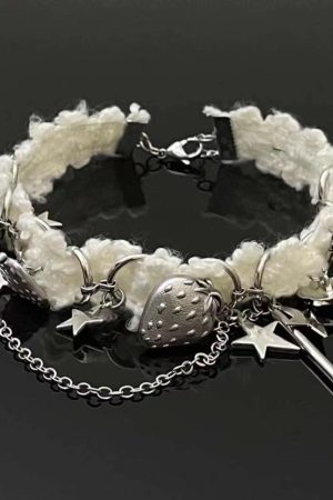 Y2K Choker Collarbone Chain for Women - Star Patchwork Plush Neck Chain, Autumn Winter Accessory for Sweet Cool Spicy Style