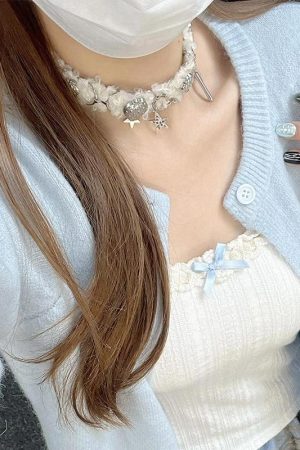 Y2K Choker Collarbone Chain for Women - Star Patchwork Plush Neck Chain, Autumn Winter Accessory for Sweet Cool Spicy Style