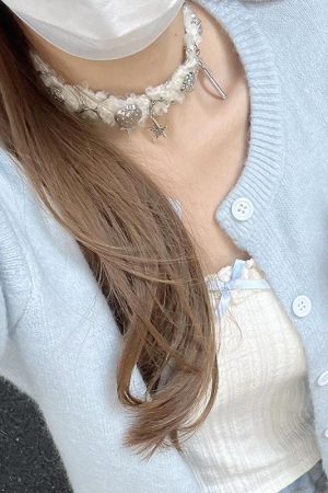 Y2K Choker Collarbone Chain for Women - Star Patchwork Plush Neck Chain, Autumn Winter Accessory for Sweet Cool Spicy Style
