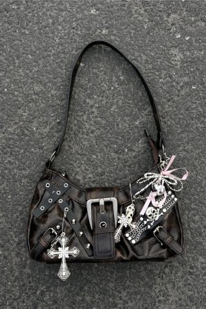 Y2K Crescent Crossbody Bag - Millennial Motorcycle Design Handbag for Underarm Use, Trendy Sweet Cool Style