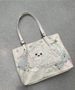 Y2K Cute Dog Tote Bag - Versatile Girl's Shoulder Bag for Commuting - Stylish Underarm Design