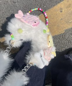 Y2K Cute Fish Plush Crossbody Bag for Women - Casual Fur Underarm Bag for Autumn & Winter