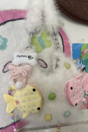 Y2K Cute Fish Plush Crossbody Bag for Women - Casual Fur Underarm Bag for Autumn & Winter