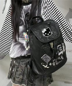 Y2K Dark Aesthetic Splicing Backpack - Large Capacity Commuter Bag for Autumn/Winter