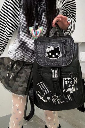 Y2K Dark Aesthetic Splicing Backpack - Large Capacity Commuter Bag for Autumn/Winter