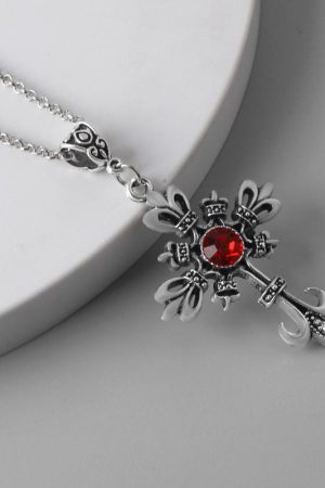 Y2K Dark Cross Necklace for Girls - Gothic Lolita Sweater Neck Chain Accessory for Halloween and Subculture Style