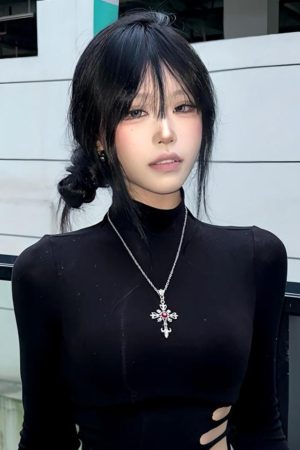 Y2K Dark Cross Necklace for Girls - Gothic Lolita Sweater Neck Chain Accessory for Halloween and Subculture Style