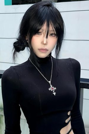 Y2K Dark Cross Necklace for Girls - Gothic Lolita Sweater Neck Chain Accessory for Halloween and Subculture Style